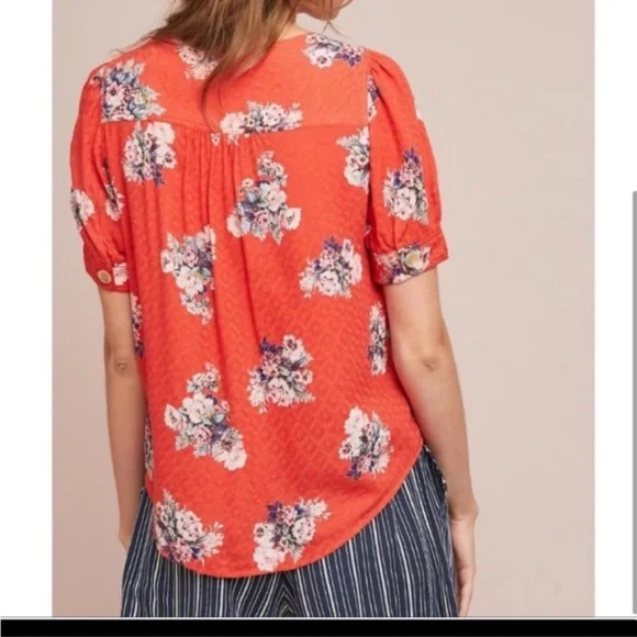 Maeve by Anthropologie Orange Floral Blouse Size 6 - Picture 3 of 9